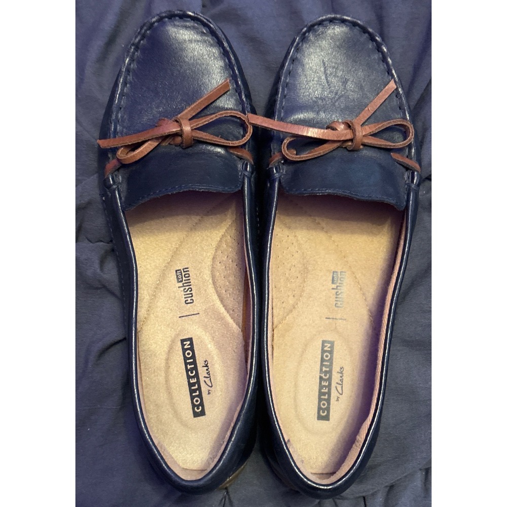 Clarks Collection Women's Navy Blue Leather Moccasin Loafers Bow Size 6.5 M - Picture 5 of 9